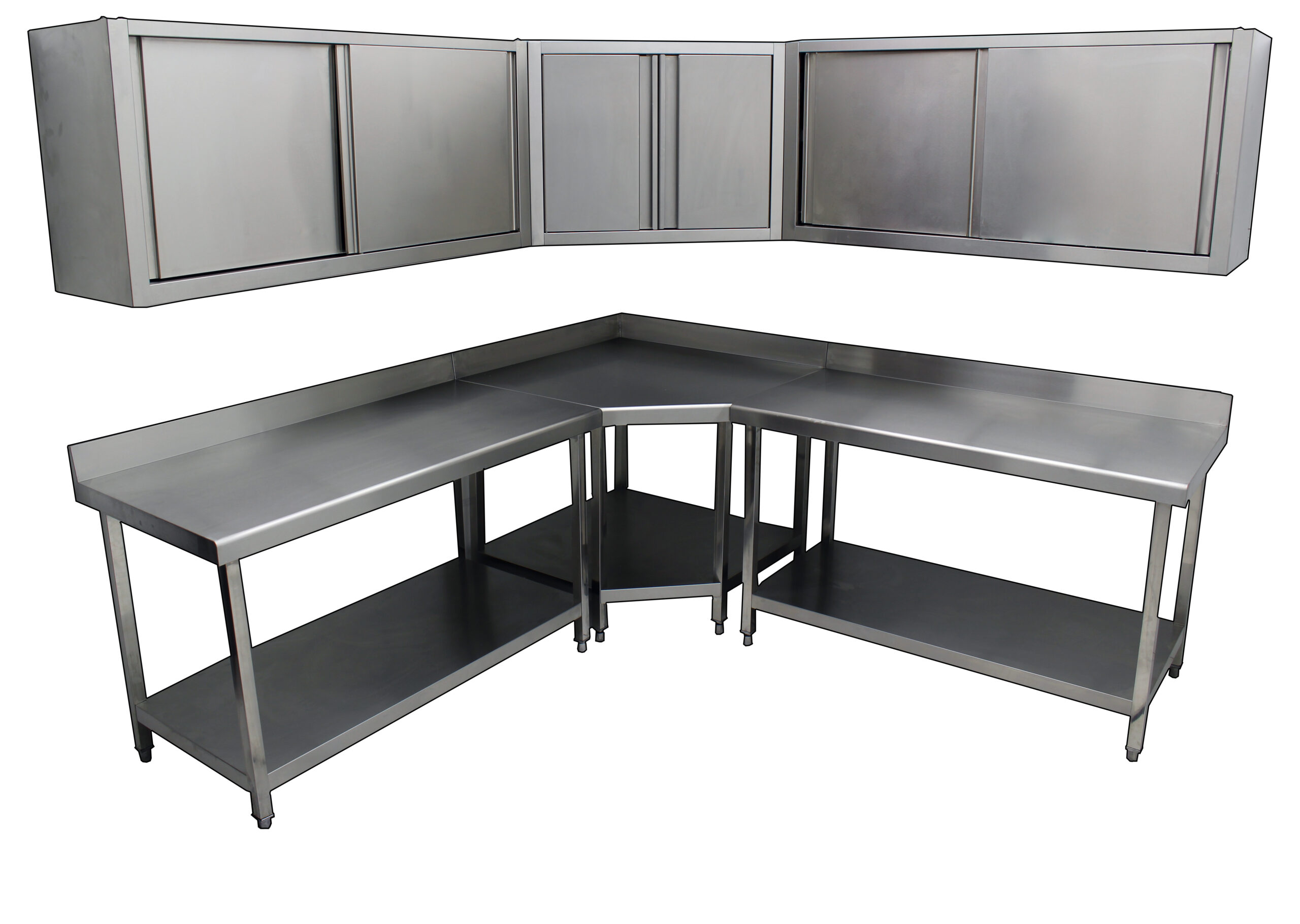Stainless Steel Corner Tables.