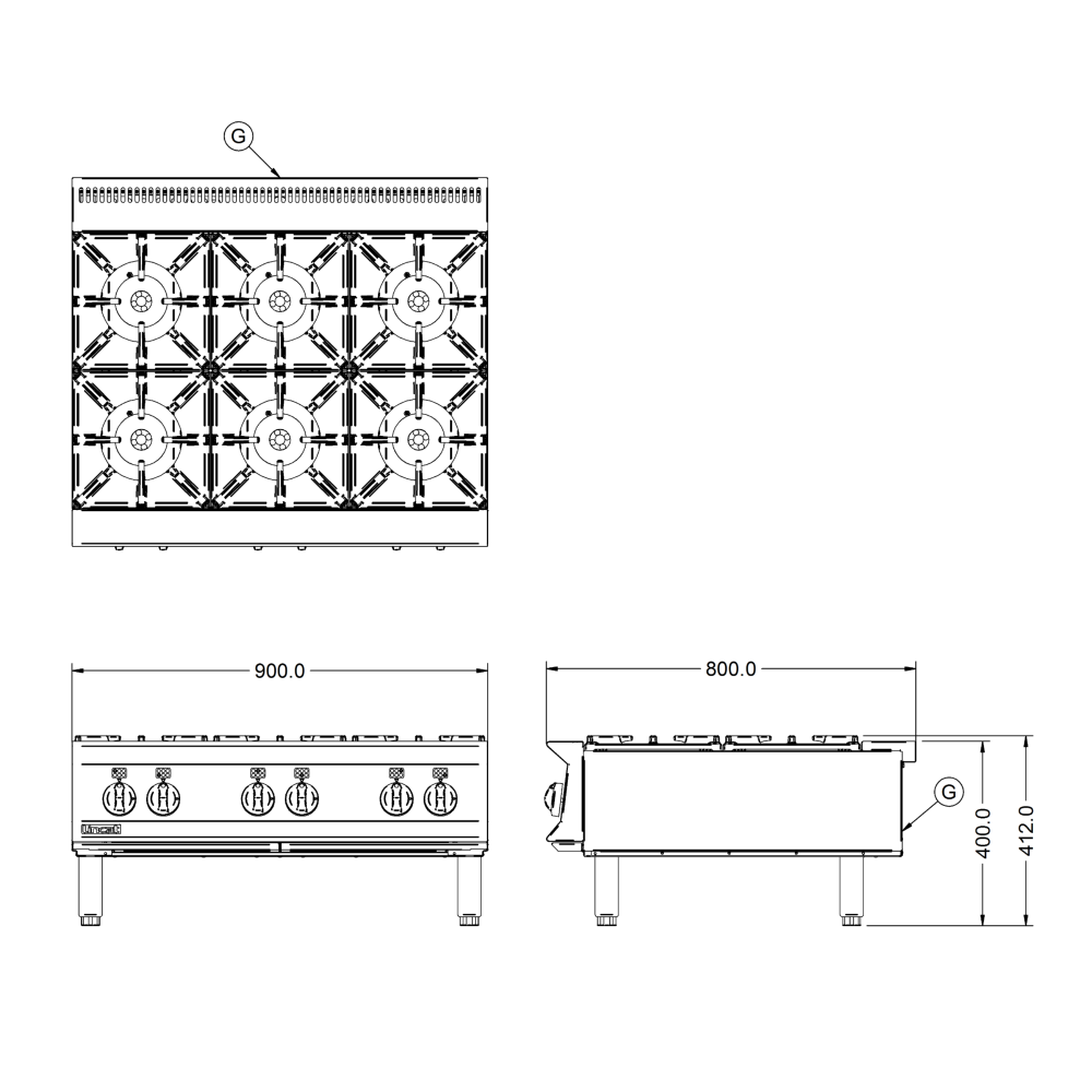 Lincat OG8004 6 Burner Gas Boiling Top Caterkwik Ireland